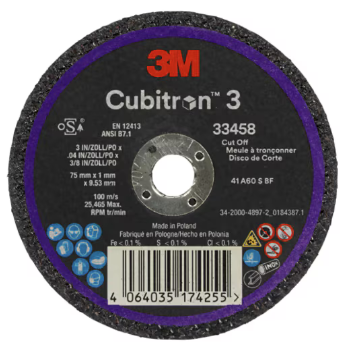3M 33458 Diam 75 x 1 x 9.53 mm 5 roues à découper et à meuler Cubitron