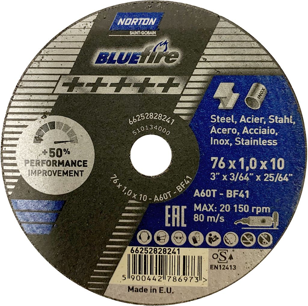NORTON 28241 Diam 76x1.0x10 50 meules à tronçonner BLUE FIRE