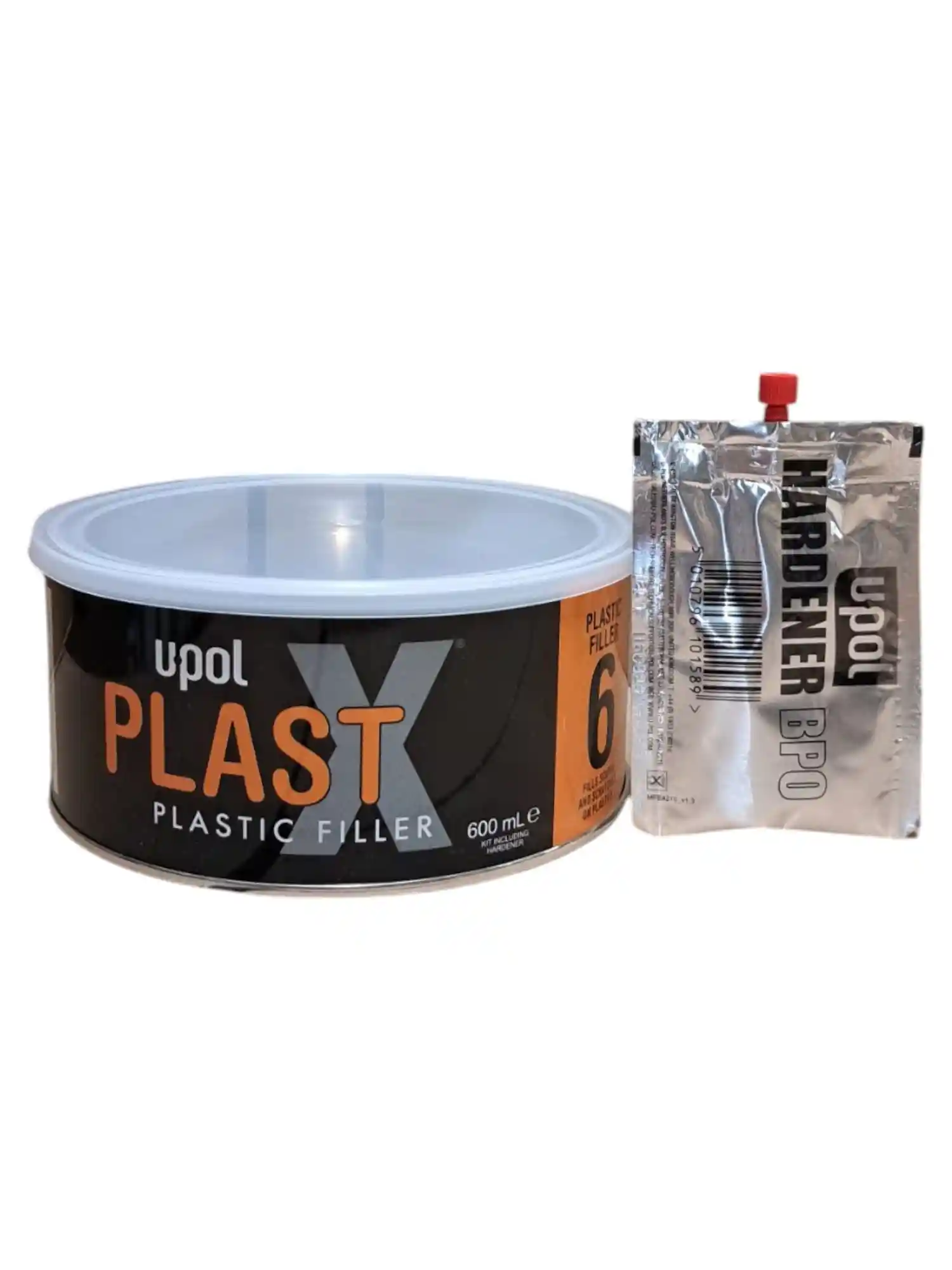 U-POL PLAS/6 Mastic noir pour plastique PLASTX 600ml + durcisseur