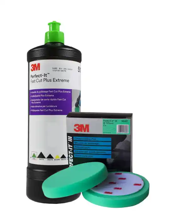 3M KIT_BOUCHON_VERT Liquide lustrage 51815+2 mousses polissage 50487 diam 150mm