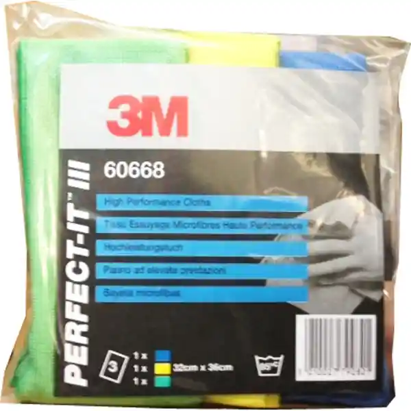3M 60668 3 tissus microfibres jaune-bleu-vert