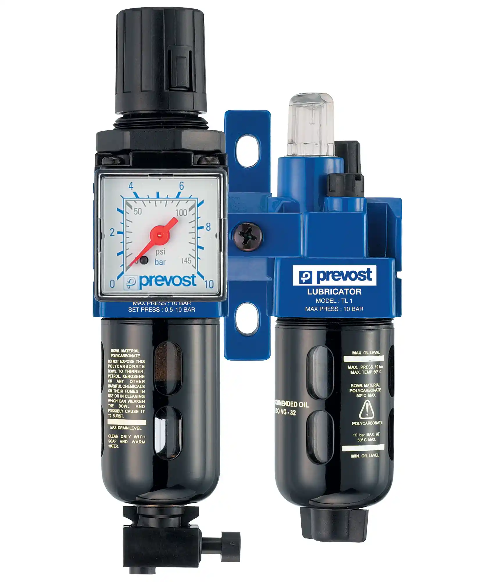 PREVOST KTB_SM2 Filtre régulateur lubrificateur 2 blocs avec manomètre et fixation