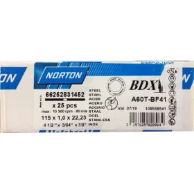 NORTON 28255 Diam 115mm 25 meules à tronçonner BLUE FIRE 